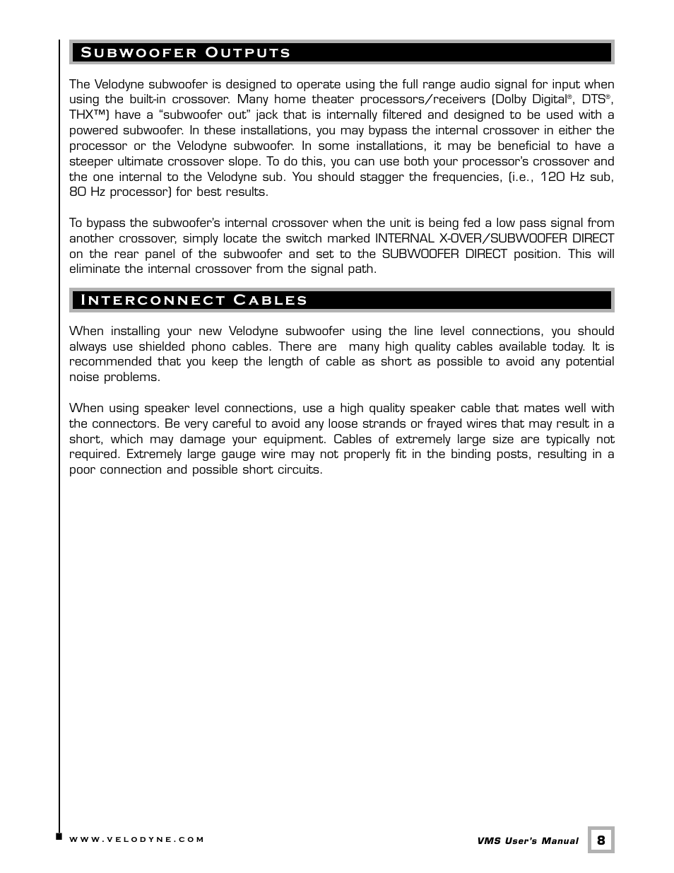 Velodyne Acoustics SUBWOOFER VMS-8 User Manual | Page 11 / 16