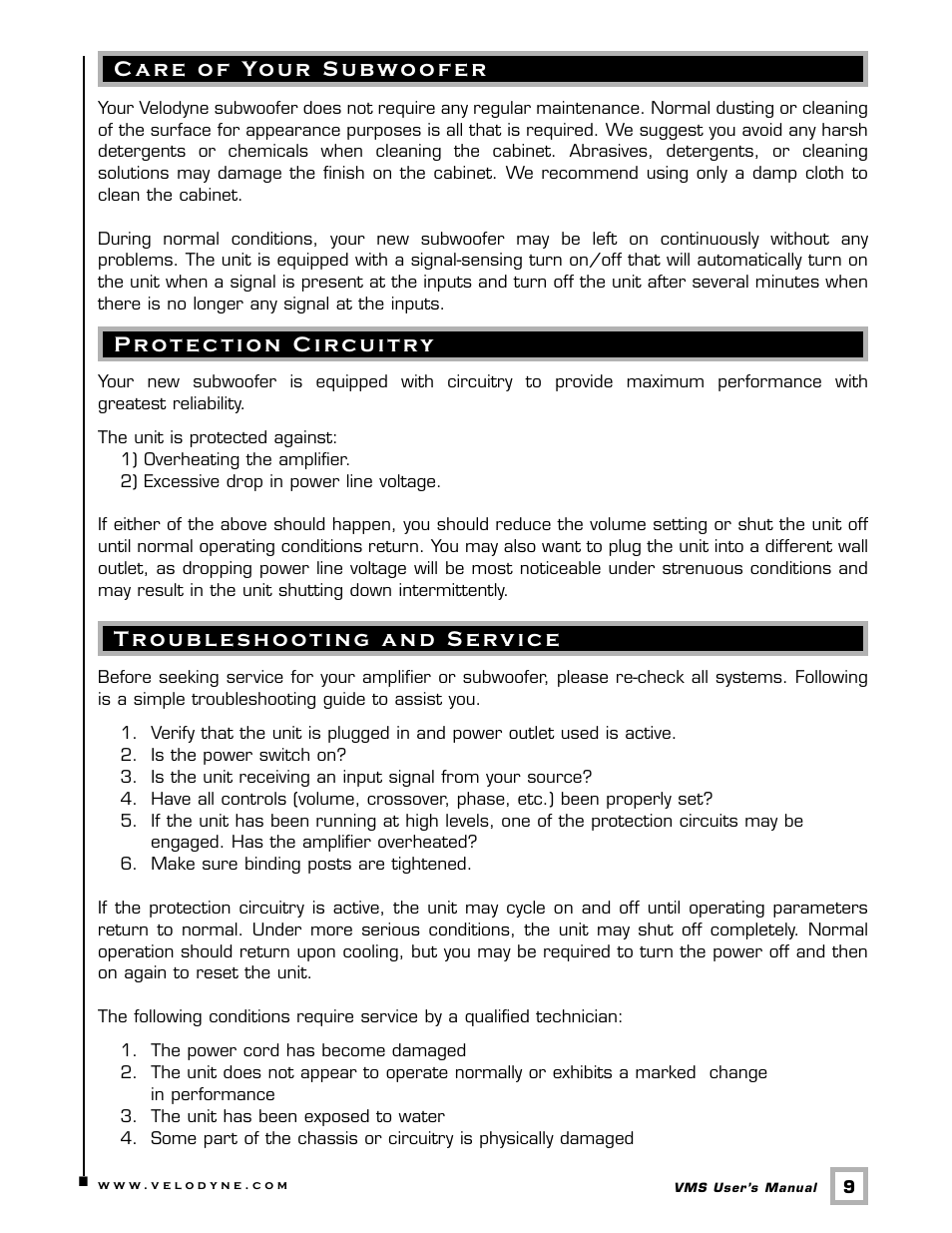 Velodyne Acoustics SUBWOOFER VMS-8 User Manual | Page 12 / 16