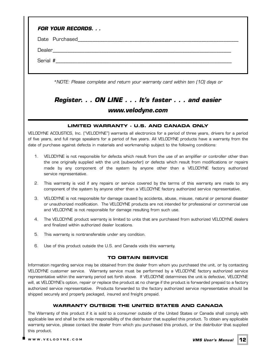 Velodyne Acoustics SUBWOOFER VMS-8 User Manual | Page 15 / 16