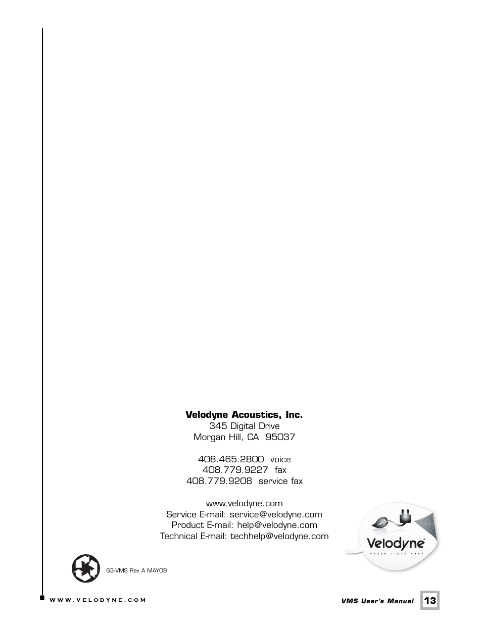 Velodyne Acoustics SUBWOOFER VMS-8 User Manual | Page 16 / 16