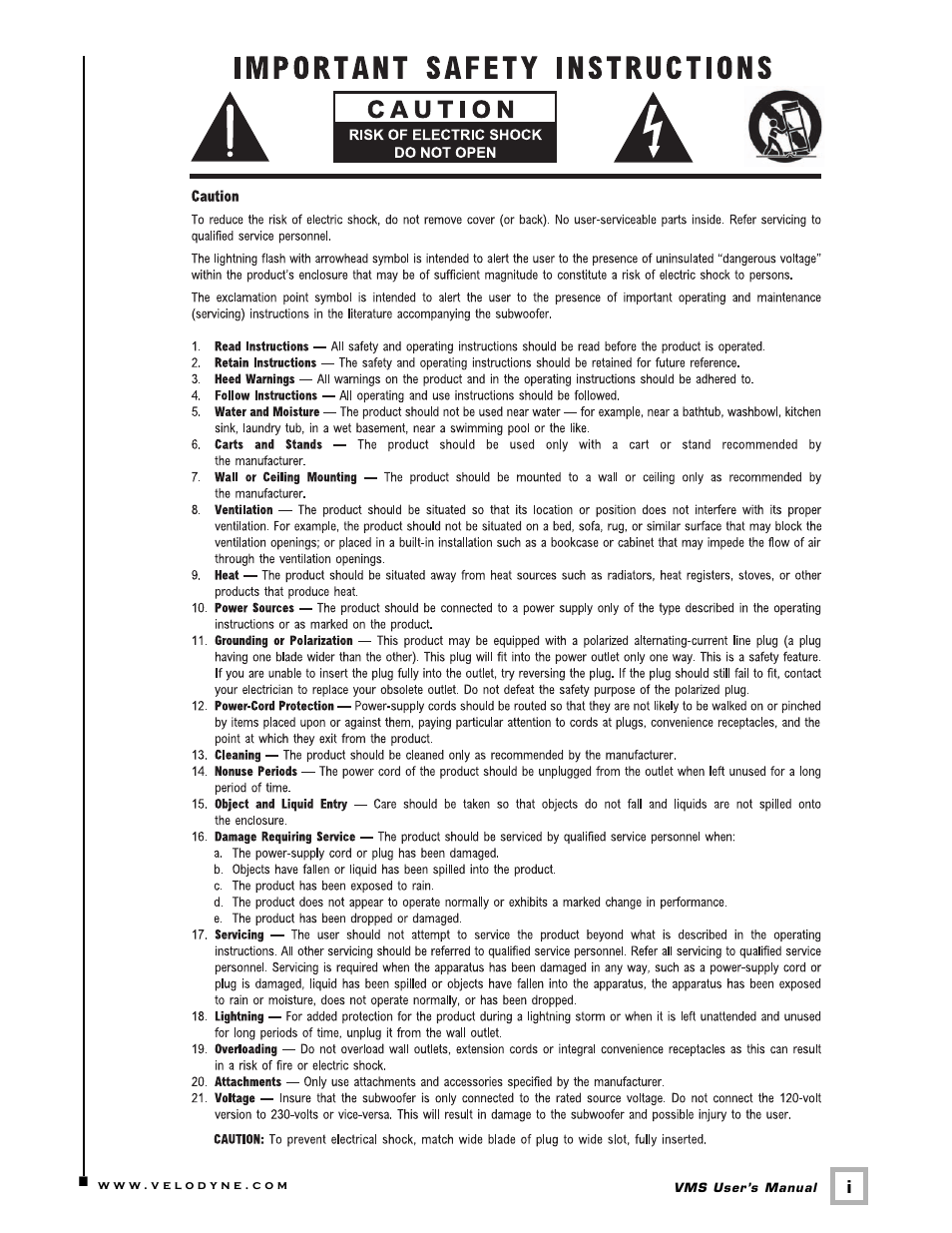 Velodyne Acoustics SUBWOOFER VMS-8 User Manual | Page 2 / 16