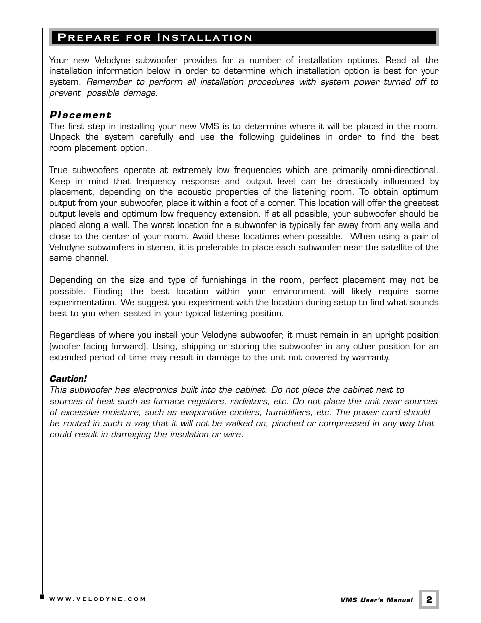 Velodyne Acoustics SUBWOOFER VMS-8 User Manual | Page 5 / 16