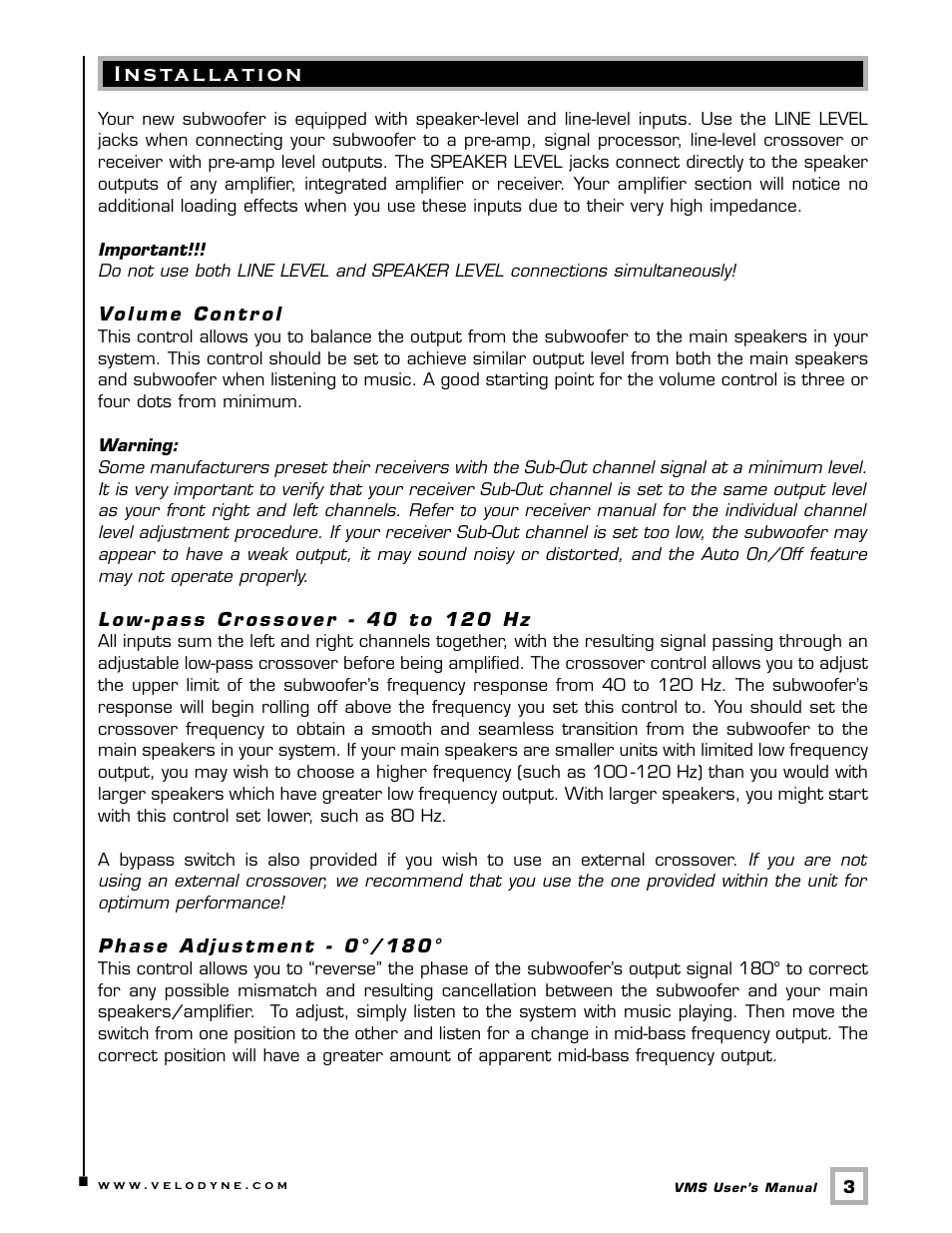 Velodyne Acoustics SUBWOOFER VMS-8 User Manual | Page 6 / 16