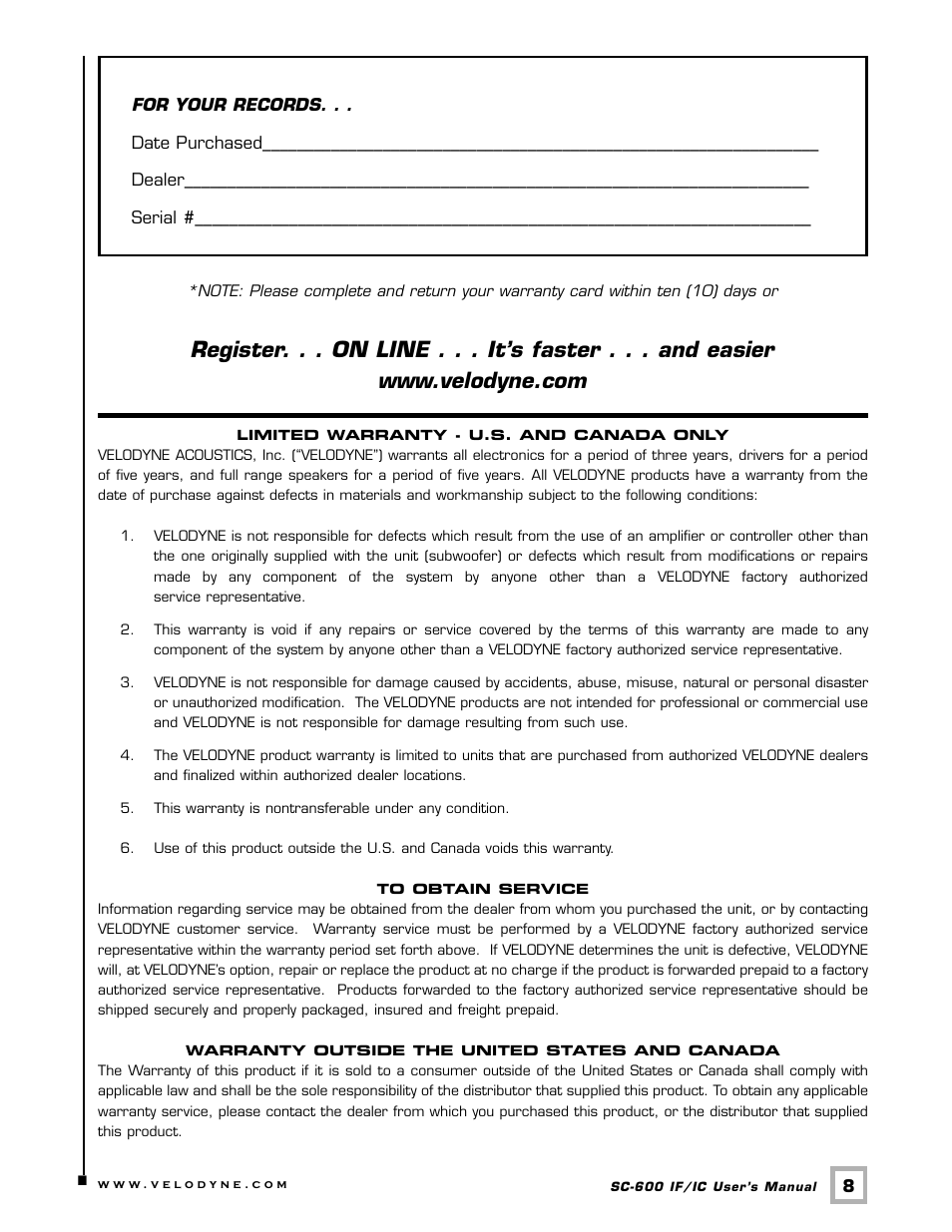 Velodyne Acoustics SUBCONTRACTOR SC-600 IF/IC User Manual | Page 11 / 13