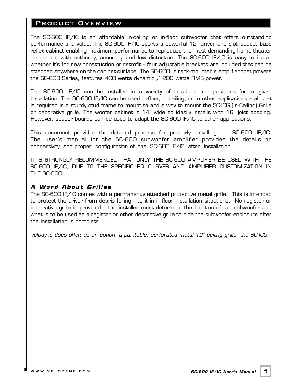 Velodyne Acoustics SUBCONTRACTOR SC-600 IF/IC User Manual | Page 4 / 13