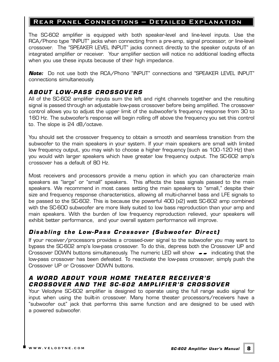 Velodyne Acoustics VELODYNE SUBCONTRACTOR (SC) SERIES SC-602 User Manual | Page 11 / 24