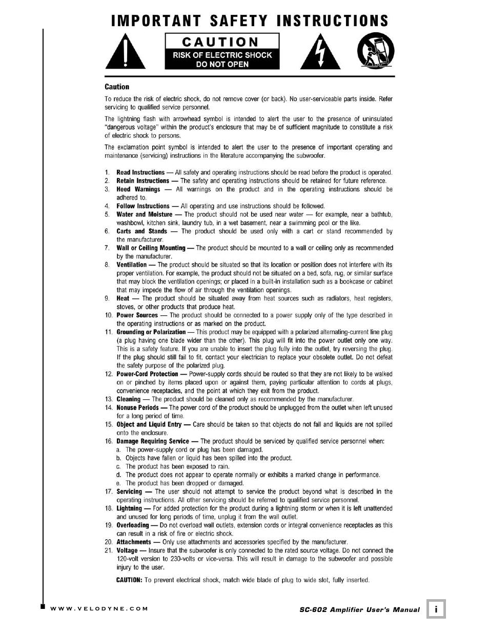 Velodyne Acoustics VELODYNE SUBCONTRACTOR (SC) SERIES SC-602 User Manual | Page 2 / 24