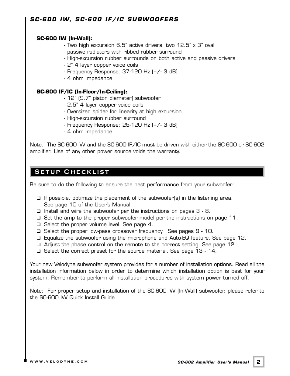 Velodyne Acoustics VELODYNE SUBCONTRACTOR (SC) SERIES SC-602 User Manual | Page 5 / 24