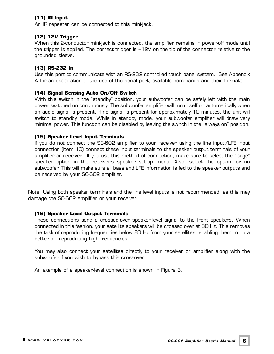 Velodyne Acoustics VELODYNE SUBCONTRACTOR (SC) SERIES SC-602 User Manual | Page 9 / 24