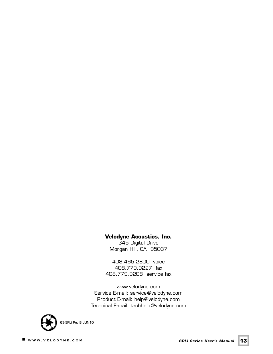 Velodyne Acoustics SPLI SERIES SPL-1000I User Manual | Page 16 / 16