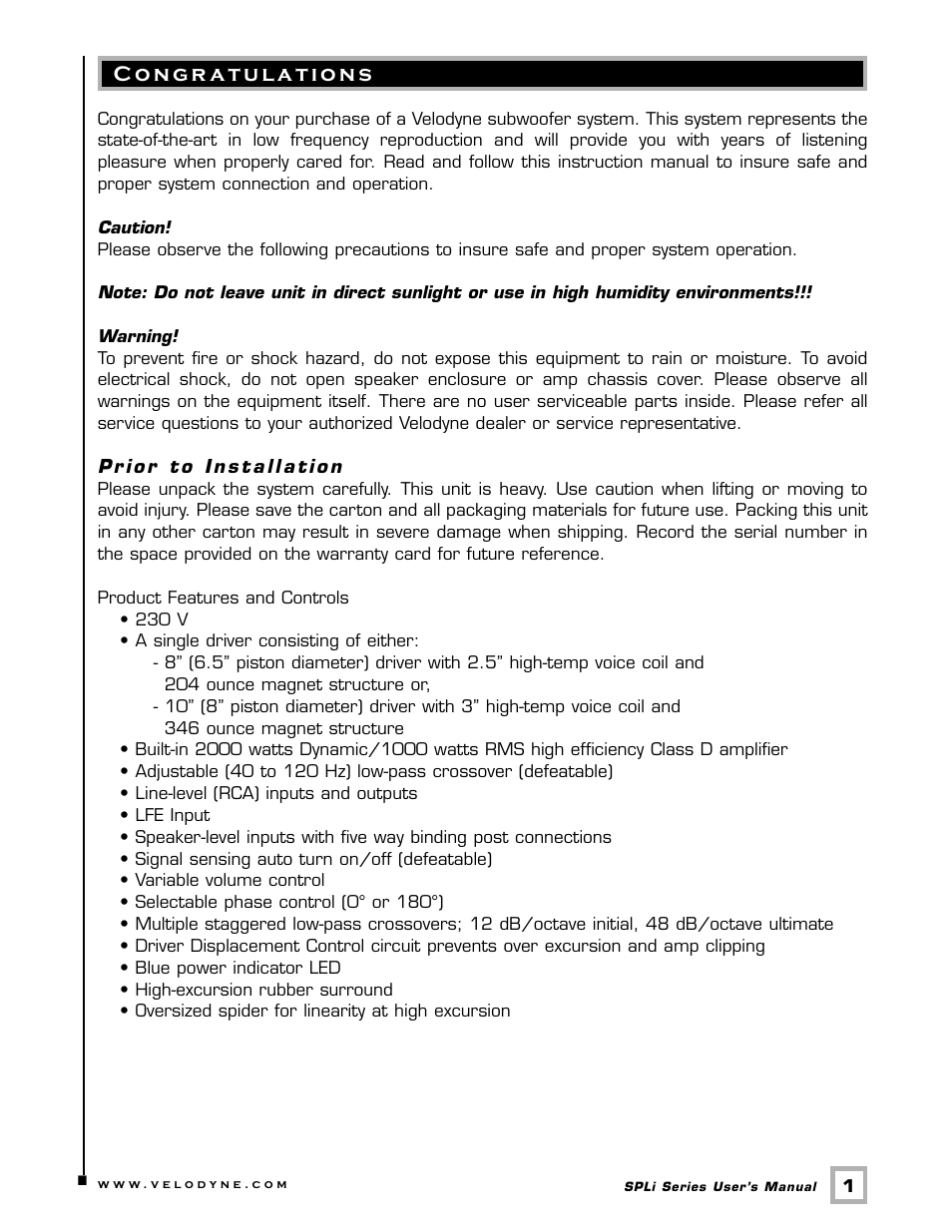 Velodyne Acoustics SPLI SERIES SPL-1000I User Manual | Page 4 / 16