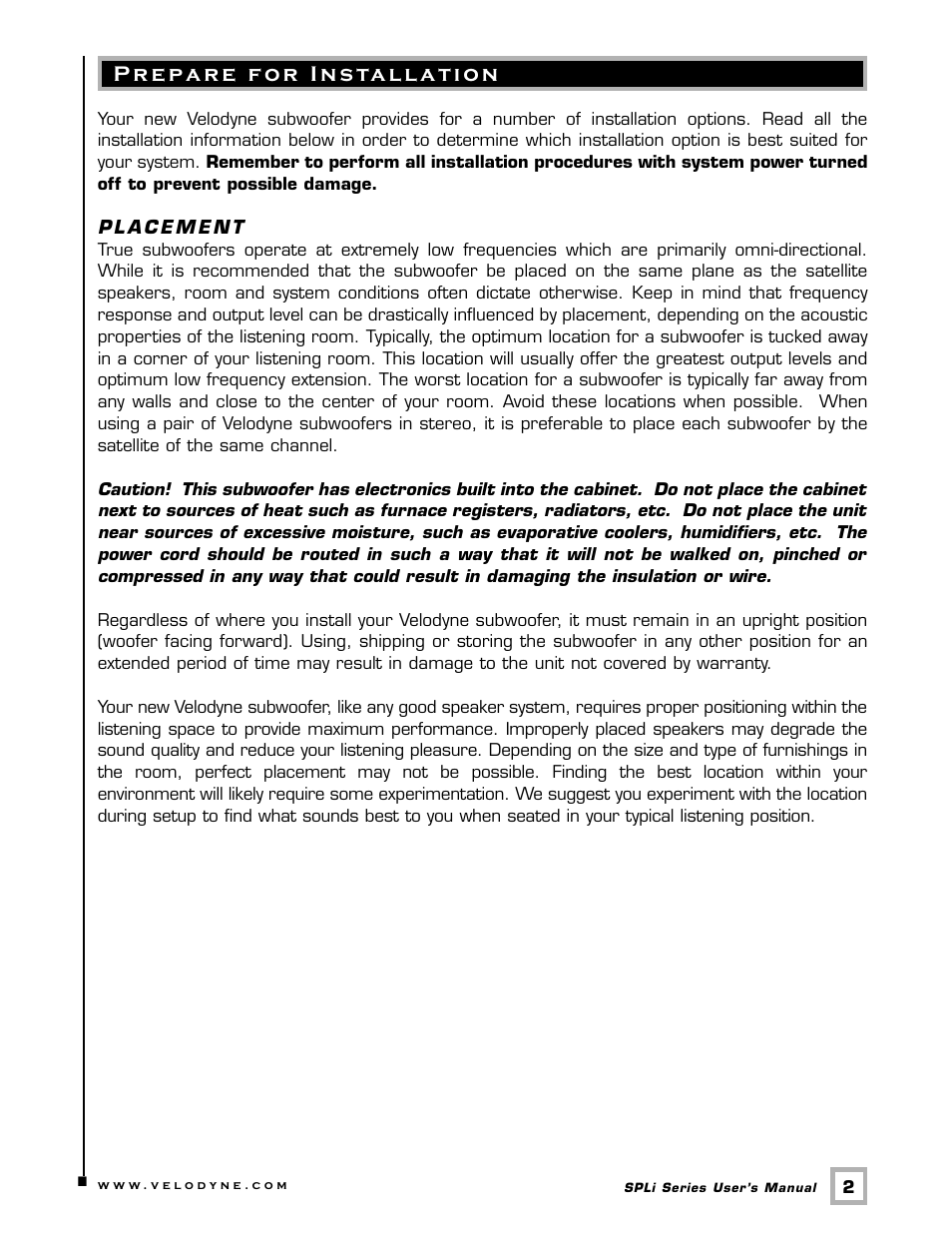 Velodyne Acoustics SPLI SERIES SPL-1000I User Manual | Page 5 / 16