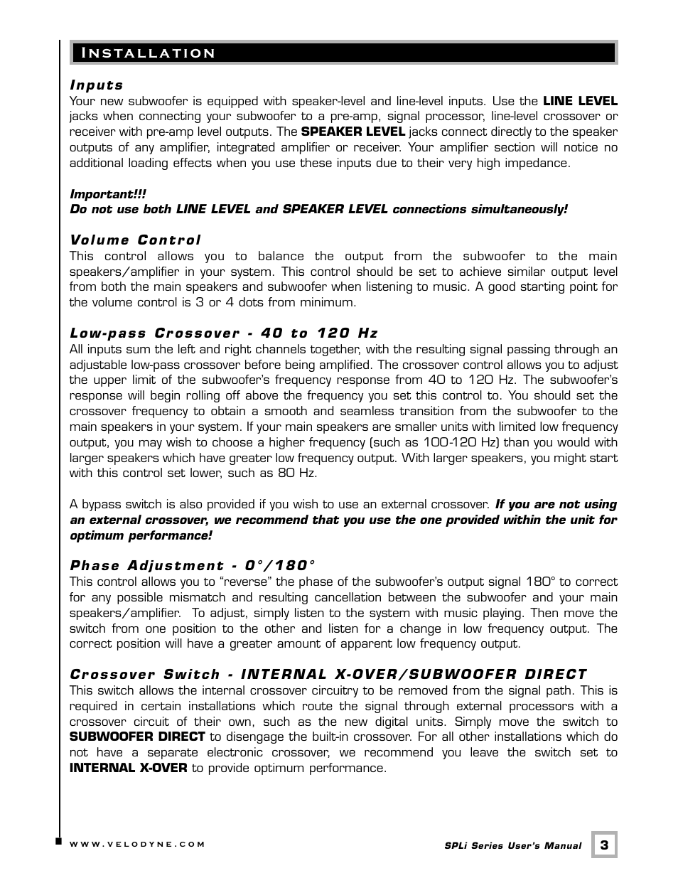 Velodyne Acoustics SPLI SERIES SPL-1000I User Manual | Page 6 / 16