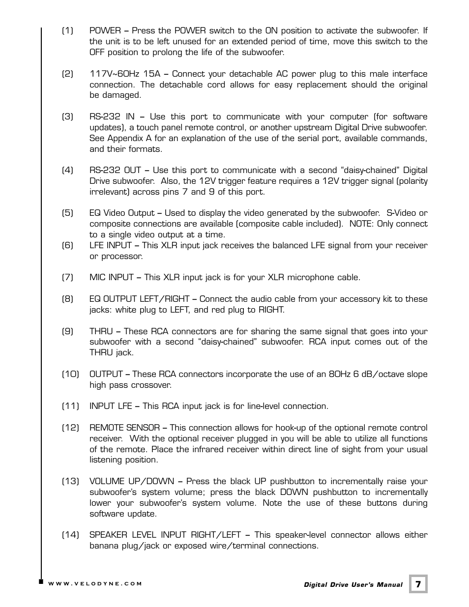 Velodyne Acoustics Digital Drive User Manual | Page 13 / 57