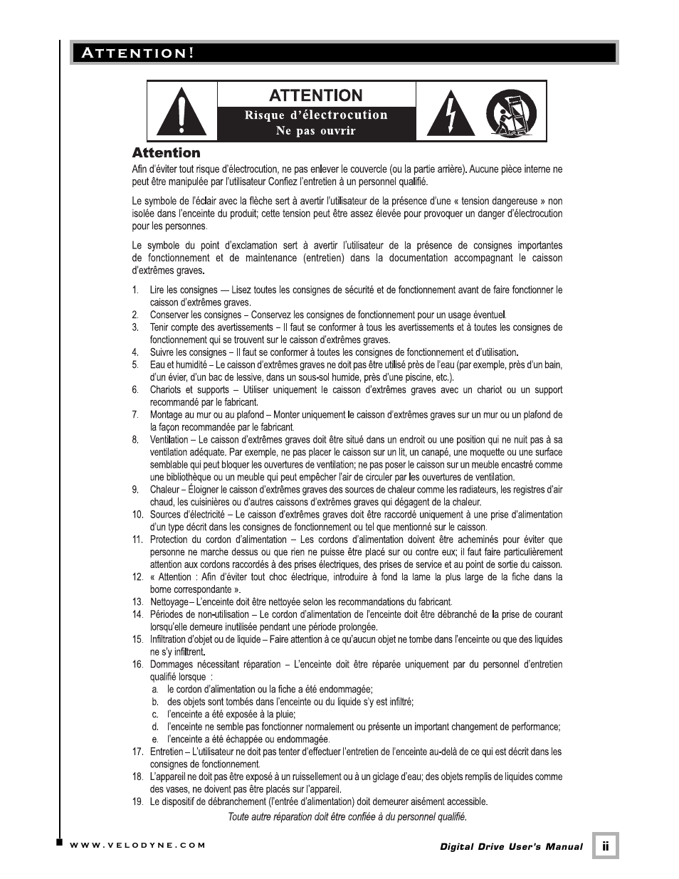 Velodyne Acoustics Digital Drive User Manual | Page 3 / 57