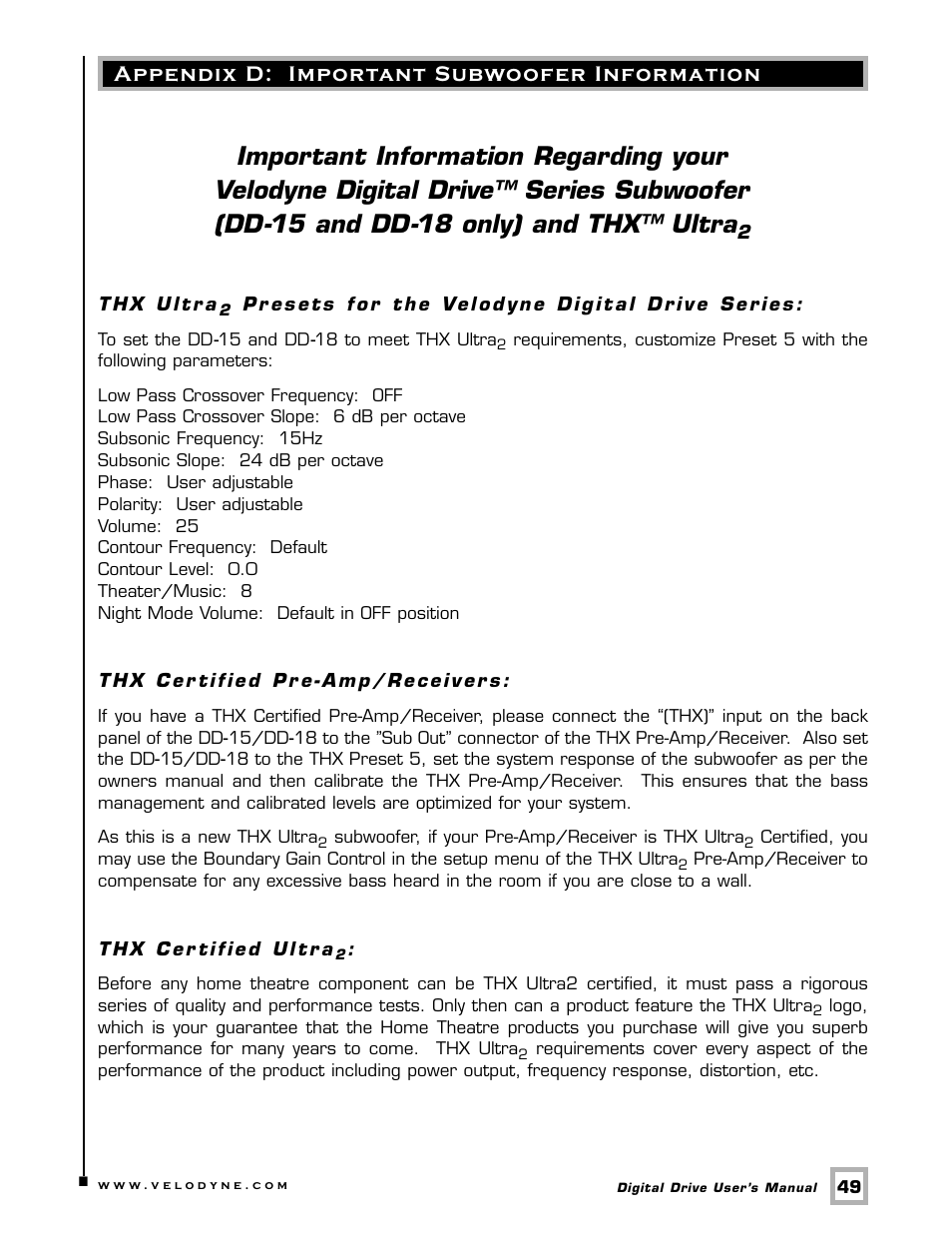 Velodyne Acoustics Digital Drive User Manual | Page 55 / 57