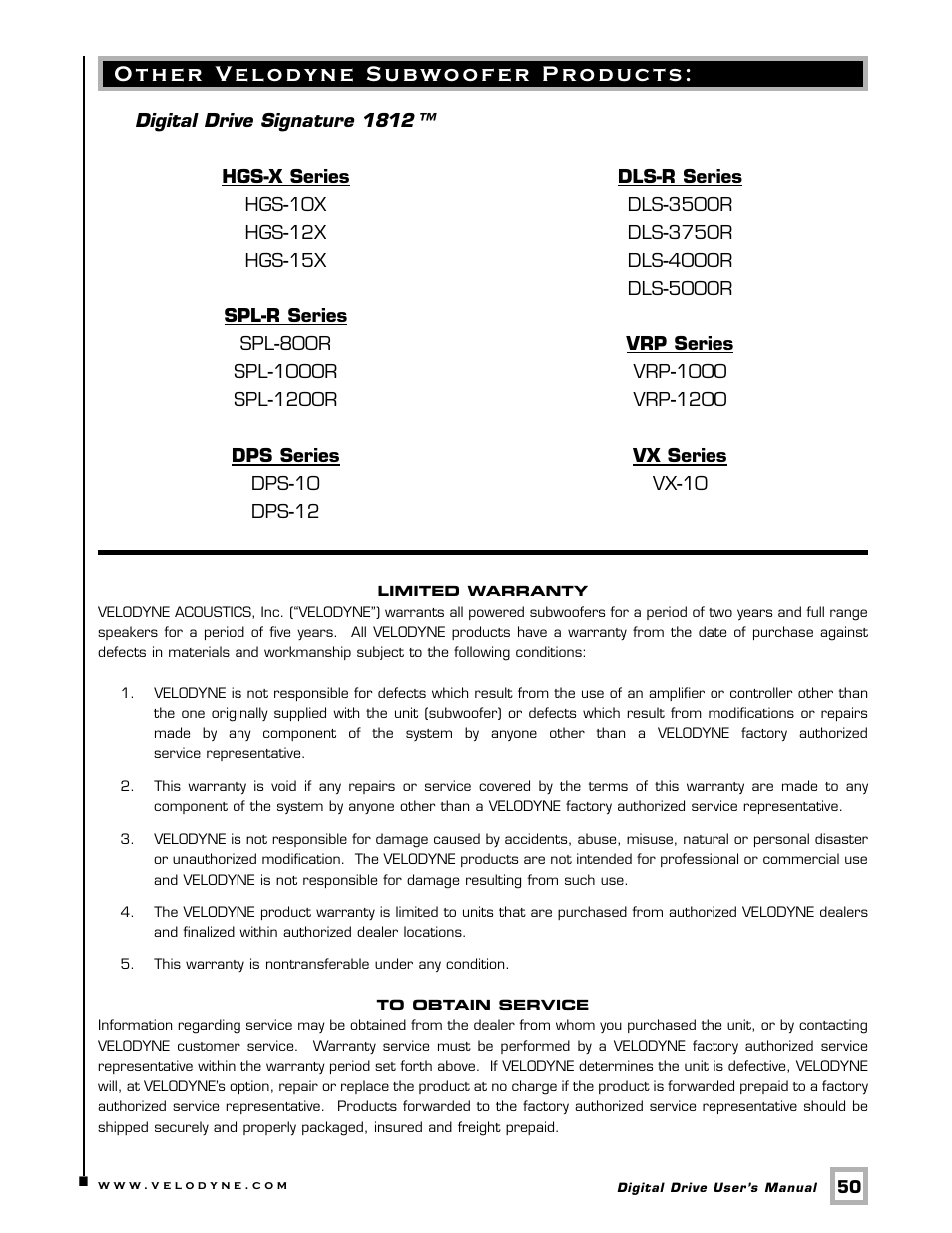 Velodyne Acoustics Digital Drive User Manual | Page 56 / 57