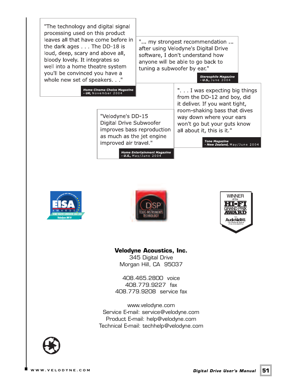 Velodyne Acoustics Digital Drive User Manual | Page 57 / 57