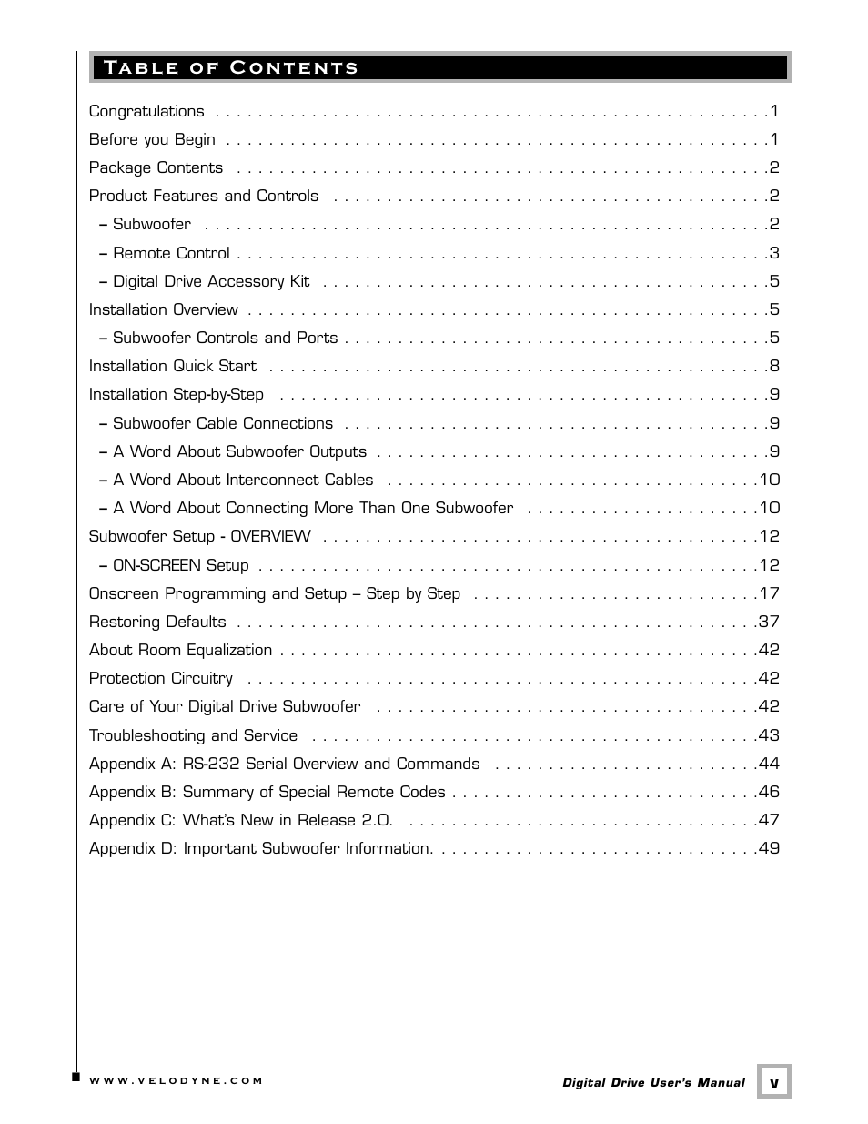 Velodyne Acoustics Digital Drive User Manual | Page 6 / 57