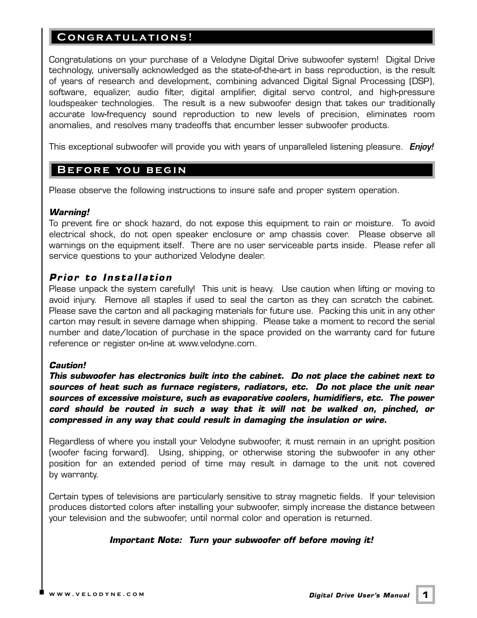 Velodyne Acoustics Digital Drive User Manual | Page 7 / 57