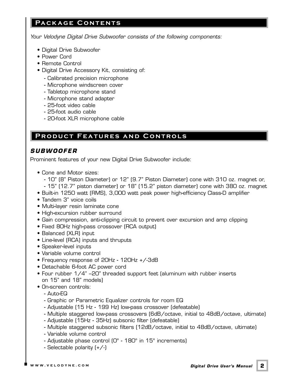 Velodyne Acoustics Digital Drive User Manual | Page 8 / 57