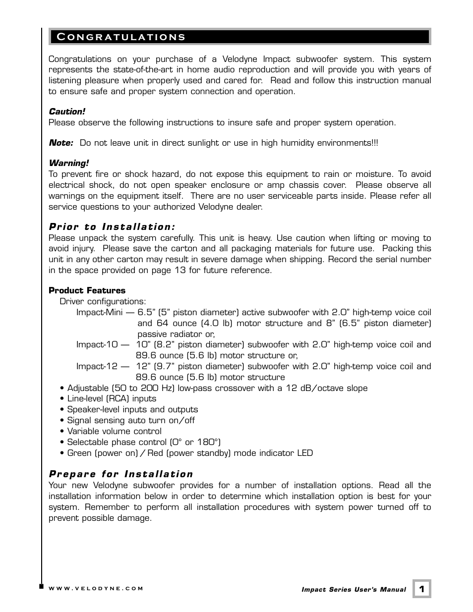 Velodyne Acoustics Impact 63-IMP User Manual | Page 4 / 17