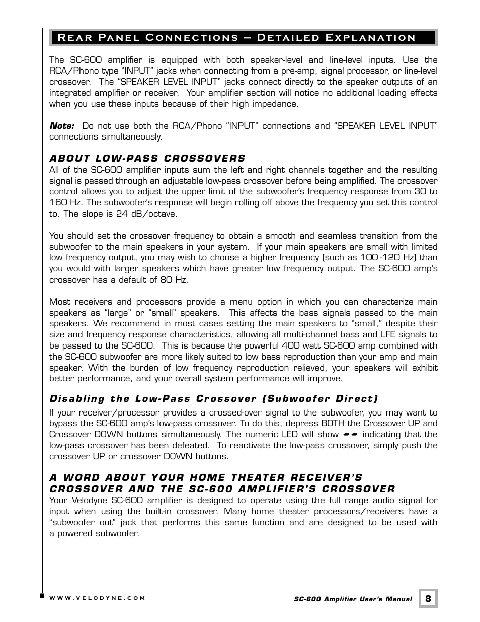 Velodyne Acoustics SC-600 User Manual | Page 11 / 24