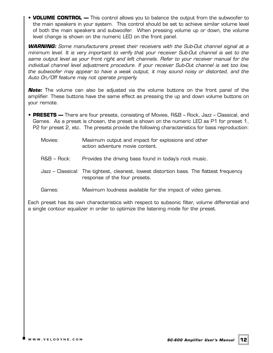 Velodyne Acoustics SC-600 User Manual | Page 15 / 24