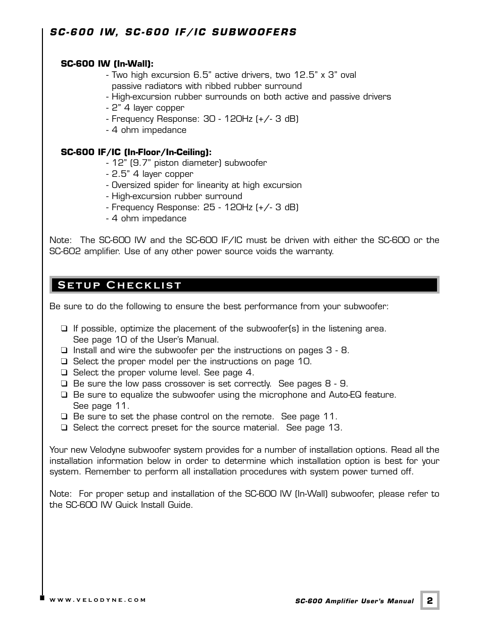 Velodyne Acoustics SC-600 User Manual | Page 5 / 24