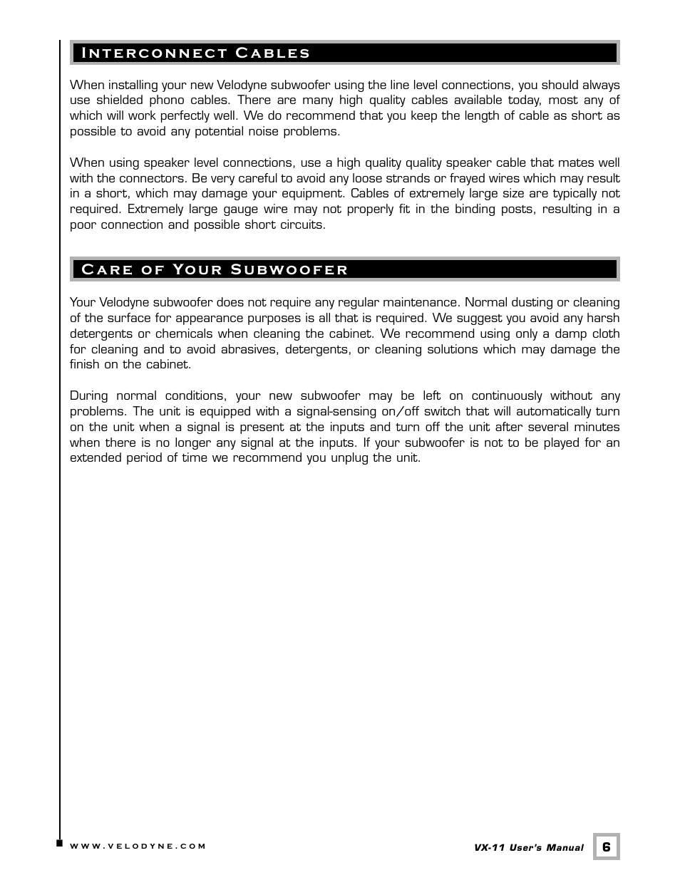 Velodyne Acoustics VX-11 User Manual | Page 9 / 16