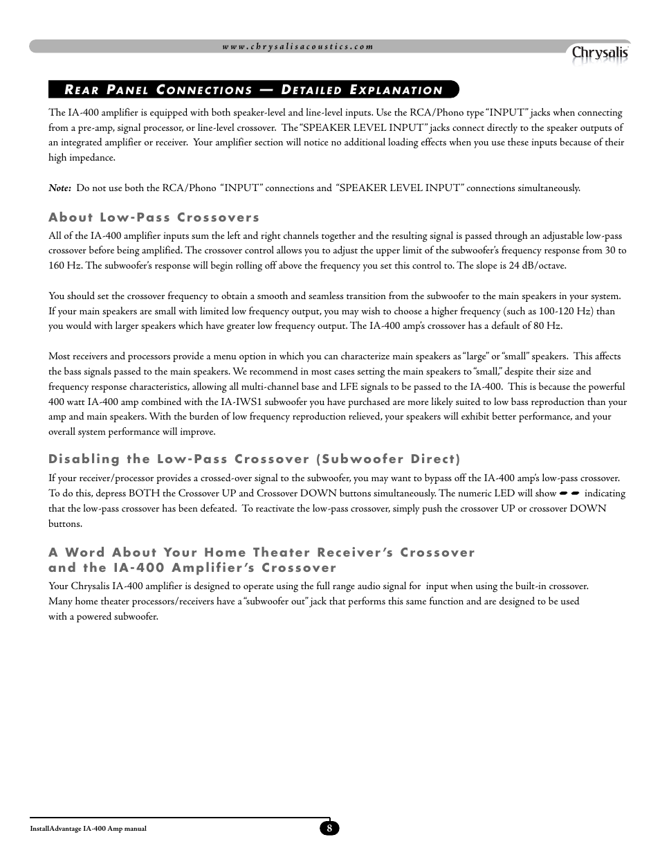 Velodyne Acoustics ADWANTAGE IA-400 User Manual | Page 11 / 23