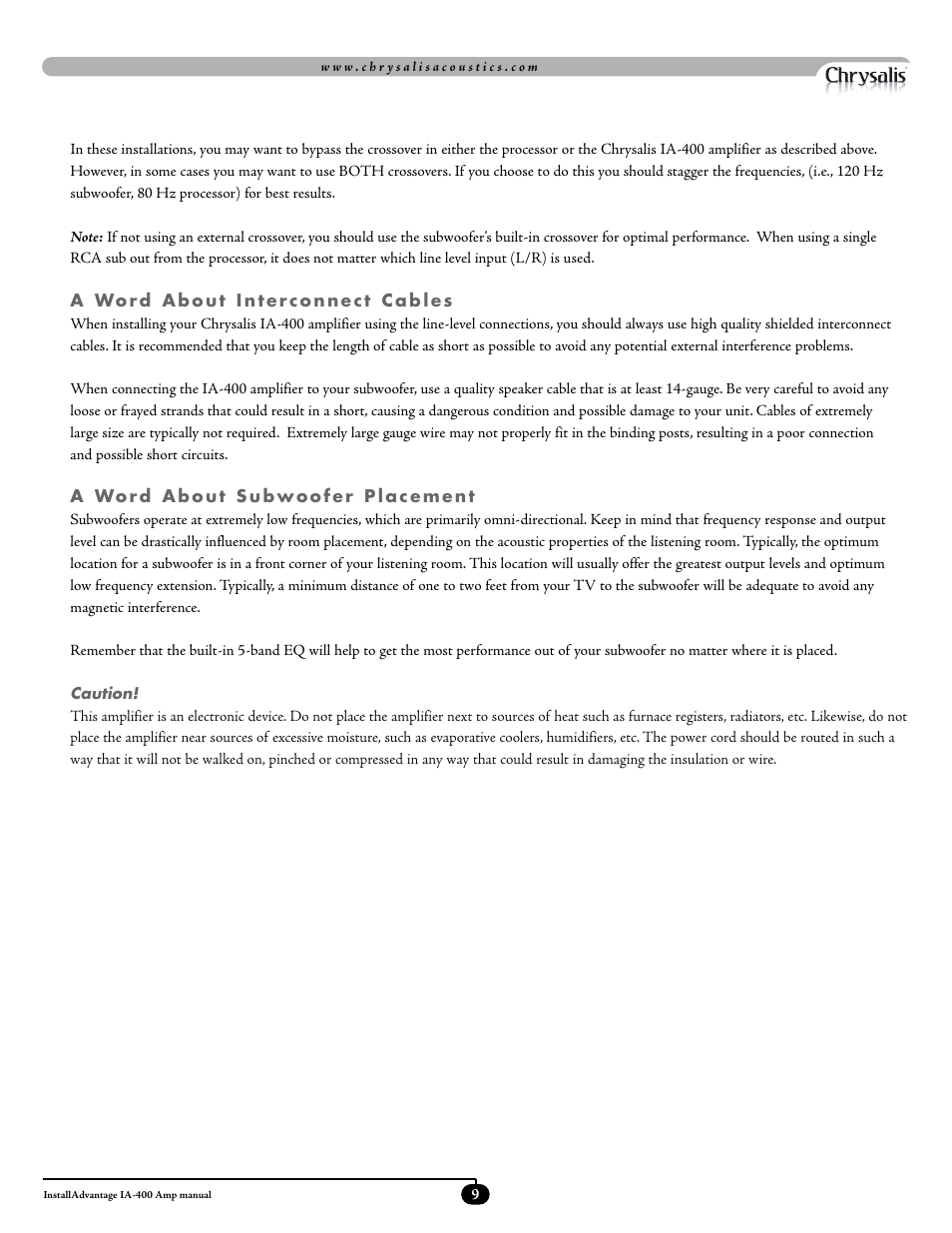 Velodyne Acoustics ADWANTAGE IA-400 User Manual | Page 12 / 23