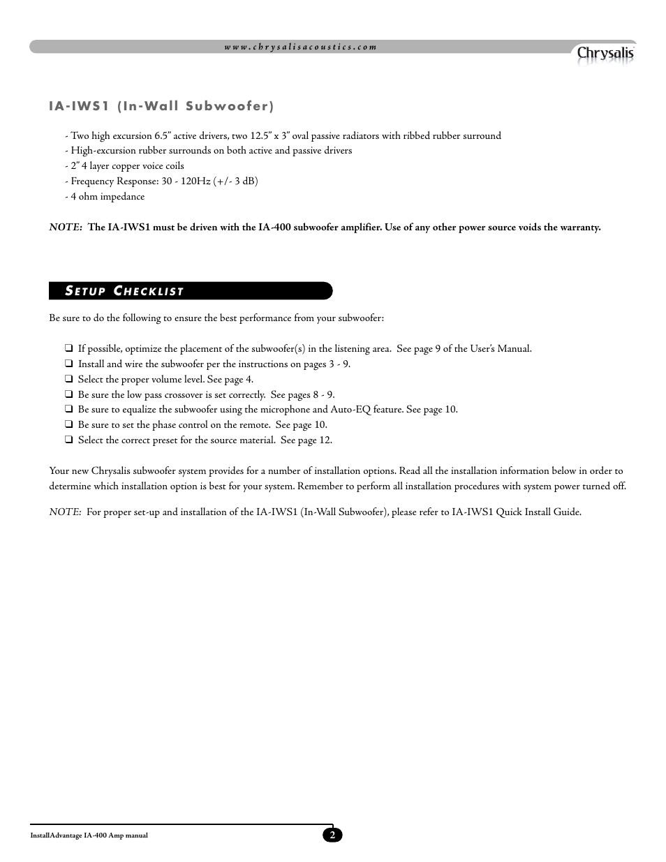 Velodyne Acoustics ADWANTAGE IA-400 User Manual | Page 5 / 23