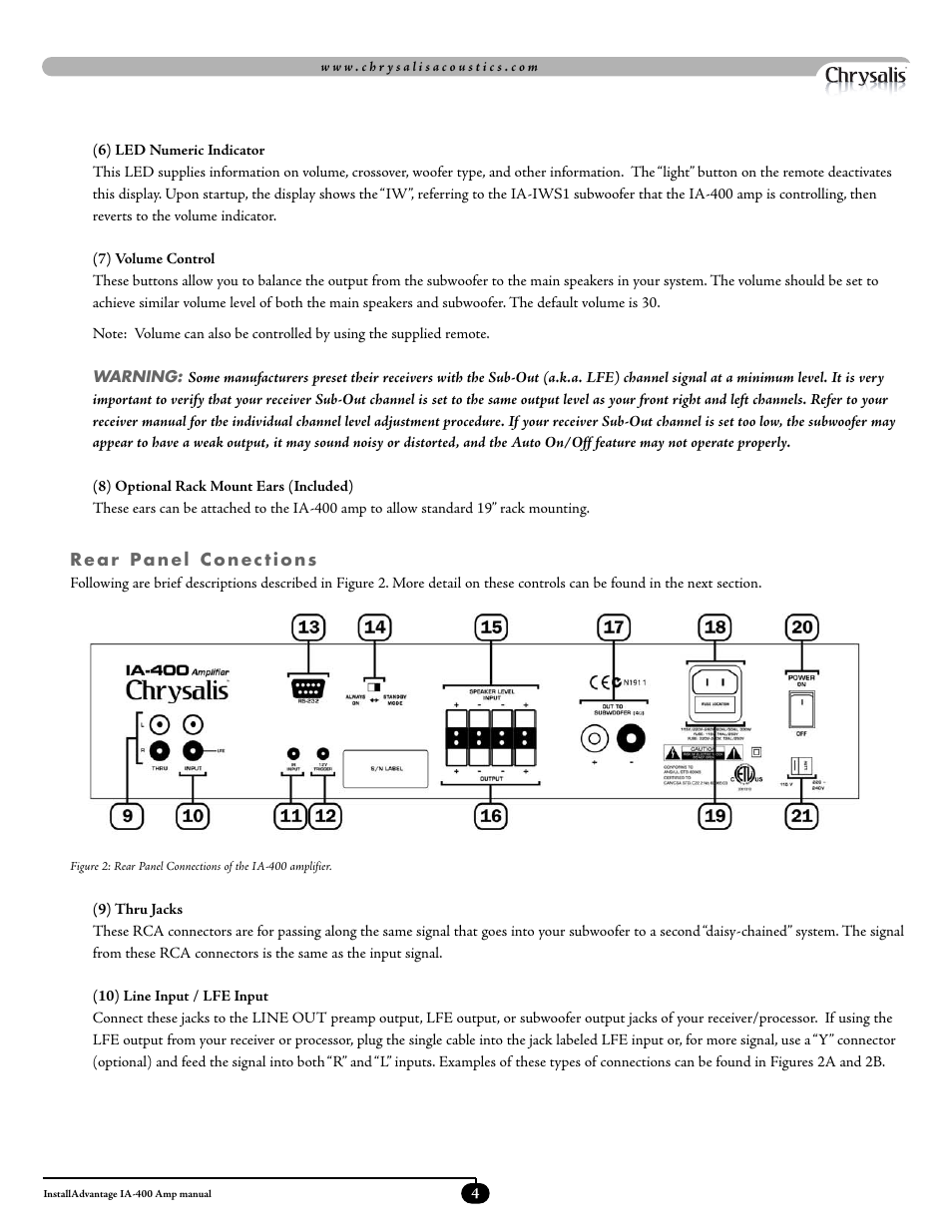 Velodyne Acoustics ADWANTAGE IA-400 User Manual | Page 7 / 23