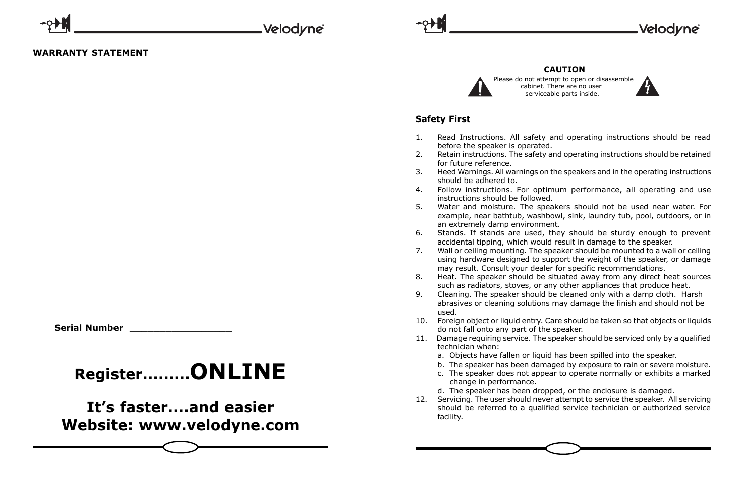 Online, Register, Important safety instructions | Velodyne Acoustics DECO User Manual | Page 3 / 12