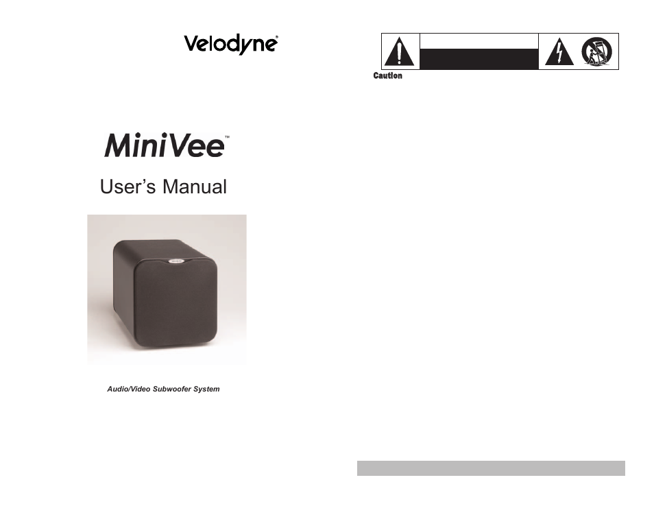 Velodyne Acoustics MiniVee Audio/Video Subwoofer System User Manual | 9 pages