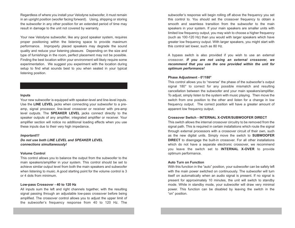 Velodyne Acoustics MiniVee Audio/Video Subwoofer System User Manual | Page 3 / 9