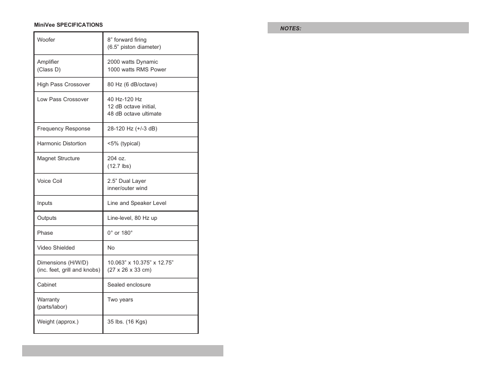 Velodyne Acoustics MiniVee Audio/Video Subwoofer System User Manual | Page 8 / 9