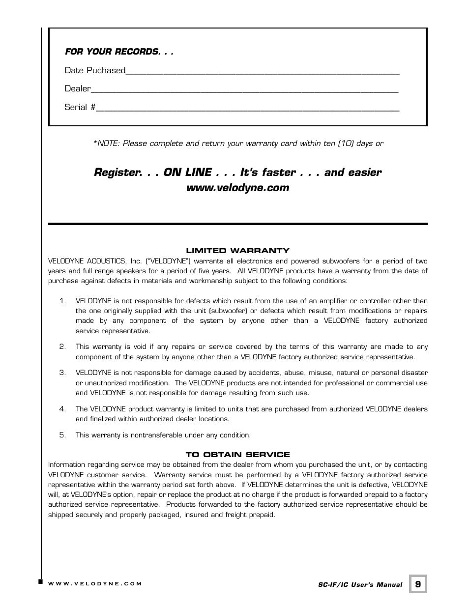 Velodyne Acoustics SC-IF/IC User Manual | Page 12 / 14