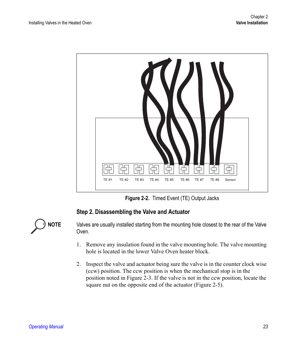 Step 2. disassembling the valve and actuator, Figure 2-2. timed event (te) output jacks | Valco electronic Valve Oven User Manual | Page 23 / 62
