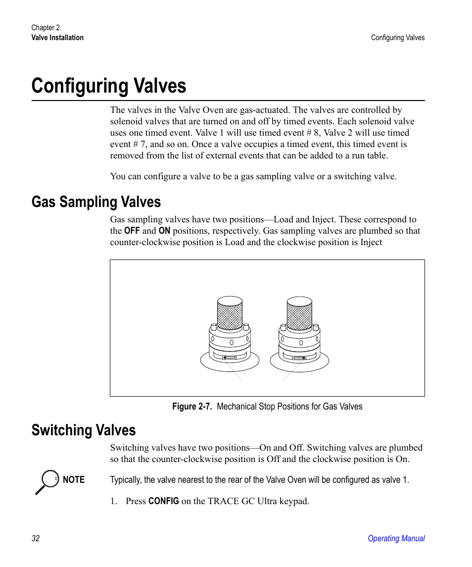 Configuring valves, Gas sampling valves, Switching valves | Gas sampling valves switching valves | Valco electronic Valve Oven User Manual | Page 32 / 62