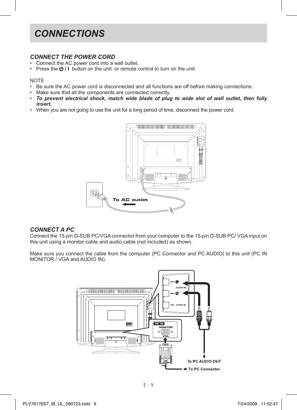 Connections | Venturer PLV76176 User Manual | Page 10 / 20
