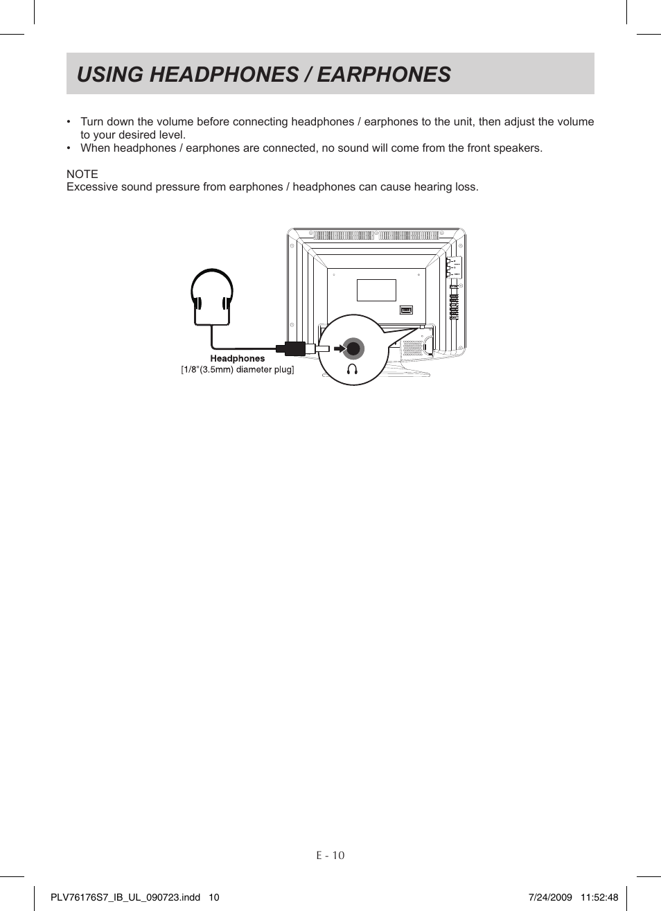Using headphones / earphones | Venturer PLV76176 User Manual | Page 11 / 20