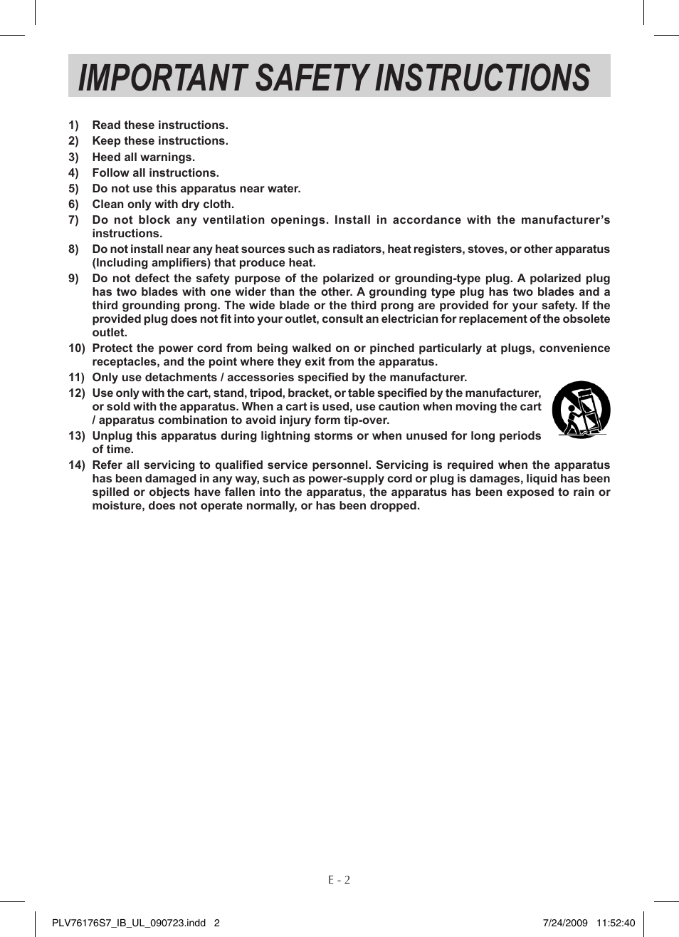 Important safety instructions | Venturer PLV76176 User Manual | Page 3 / 20