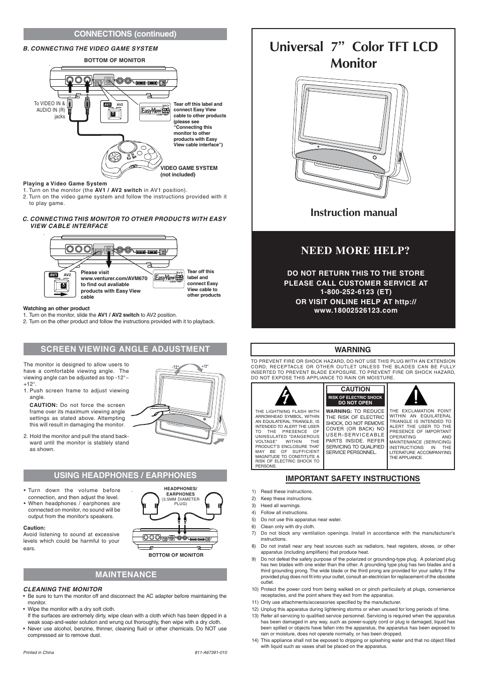 Venturer AVM670 User Manual | 2 pages