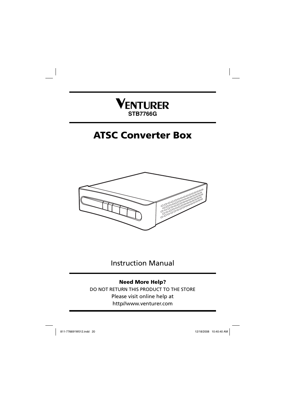 Venturer STB7766G User Manual | 20 pages