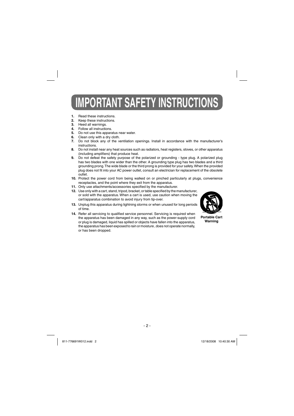 Important safety instructions | Venturer STB7766G User Manual | Page 3 / 20