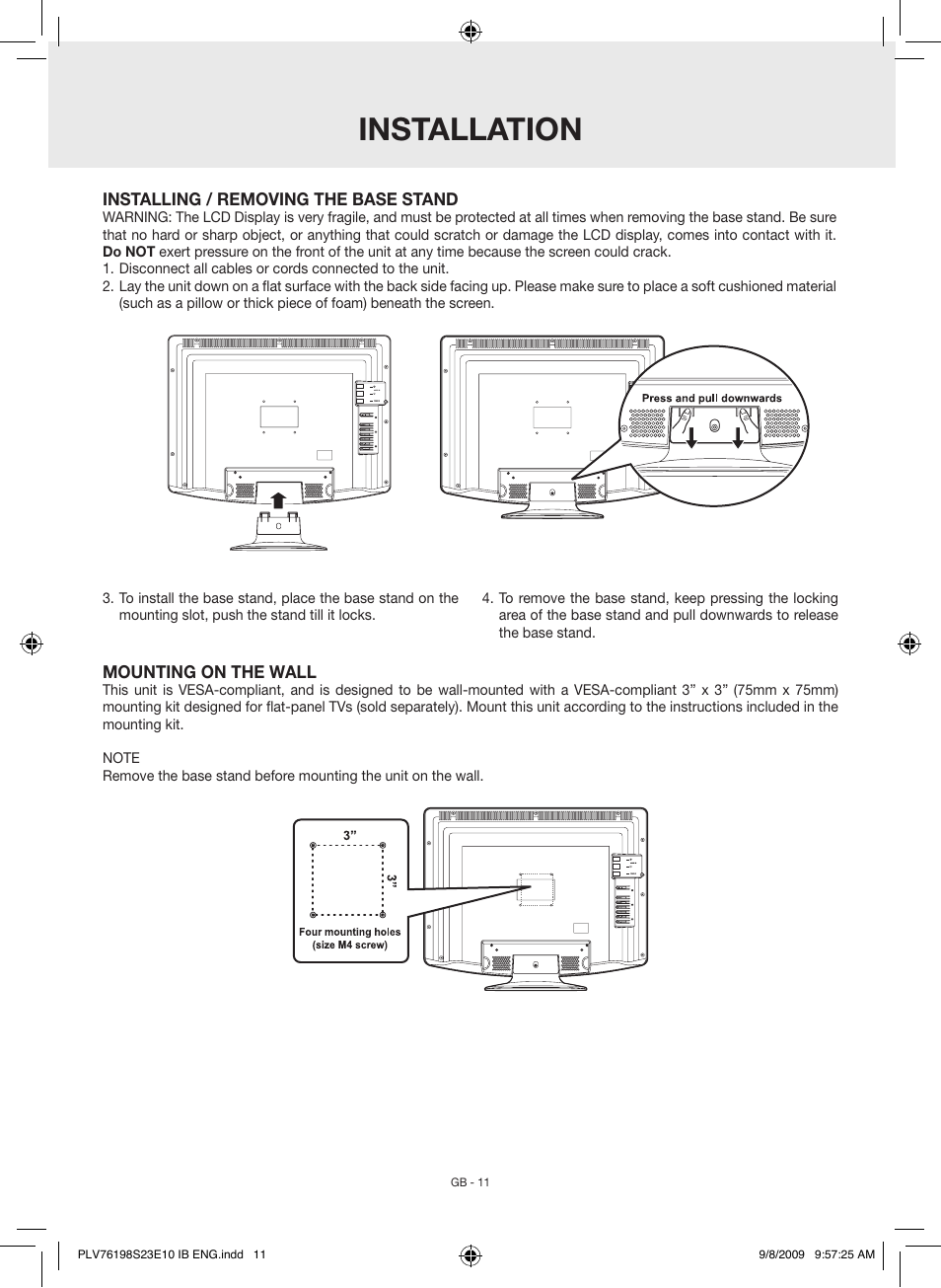 Installation | Venturer PLV76198E User Manual | Page 11 / 16
