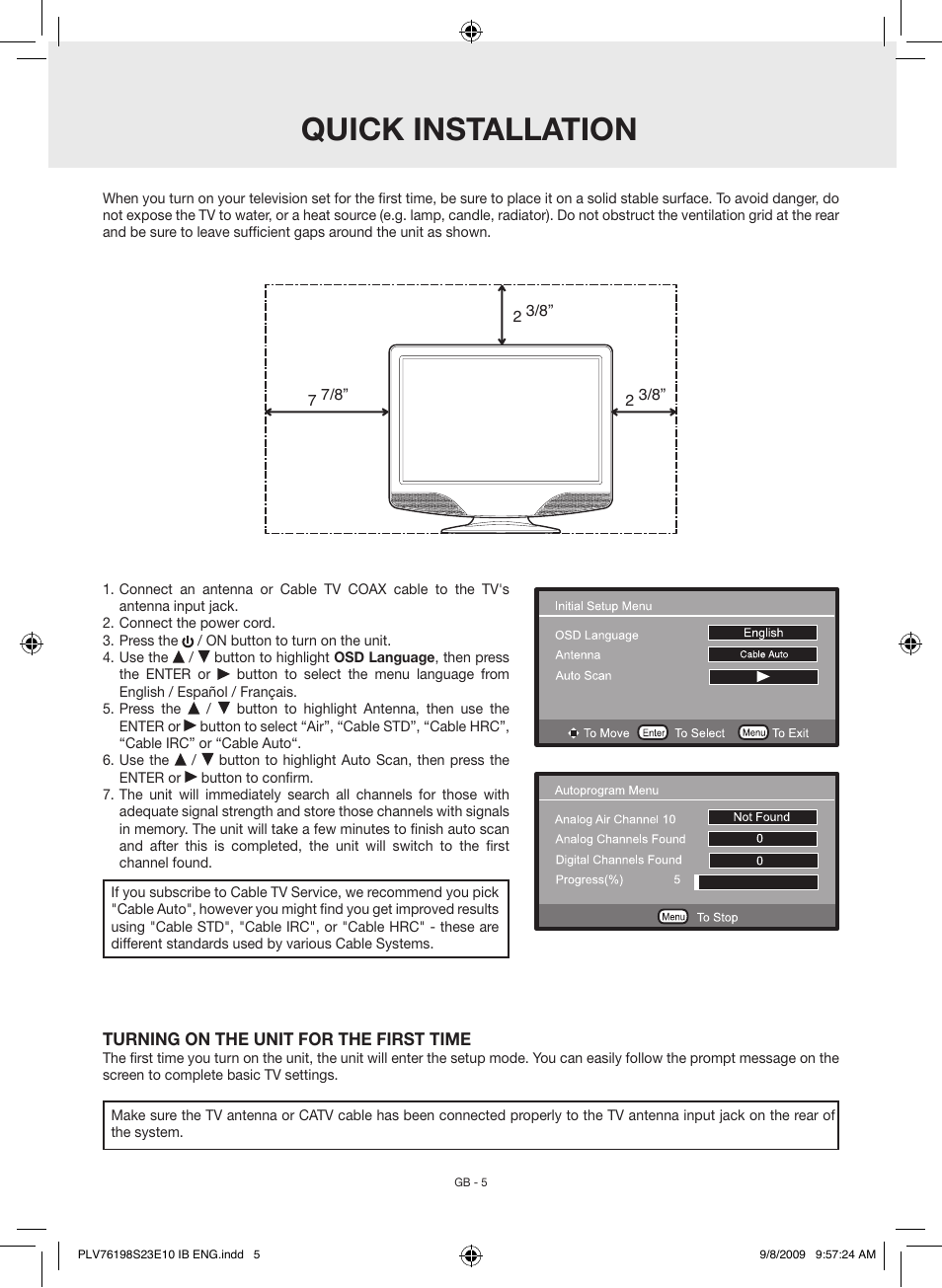 Quick installation | Venturer PLV76198E User Manual | Page 5 / 16