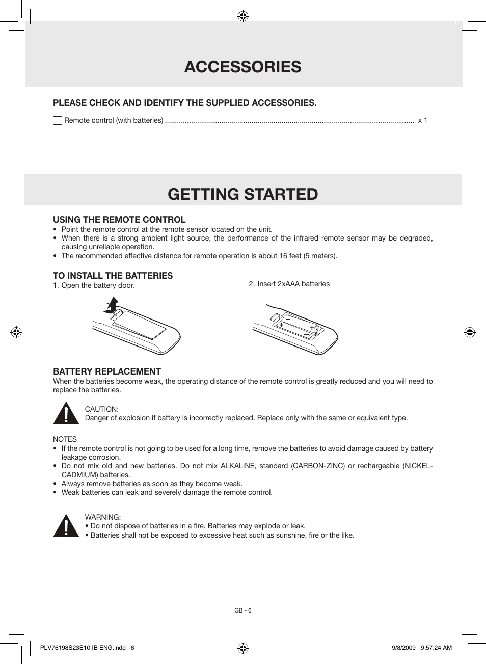 Accessories, Getting started | Venturer PLV76198E User Manual | Page 6 / 16